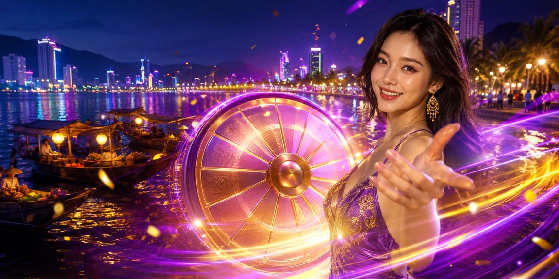 Bàn Roulette tràn ngập ánh đèn neon tại Nha Trang trong không gian casino cao cấp về đêm